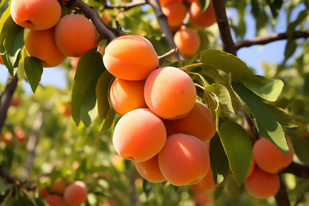 Apricot hanging on a tree. Apricot in the orchardの素材