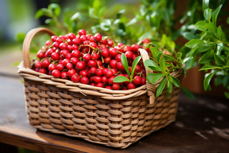 Fresh Bearberry fruit in a basketの素材