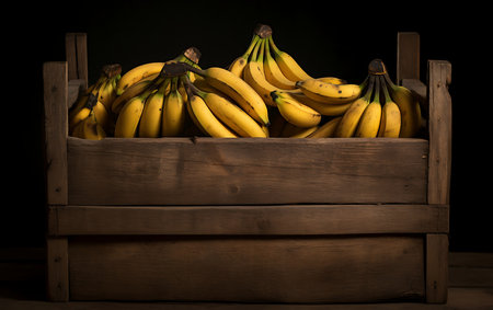 Bananas in wooden crate. Fresh Bananasの素材