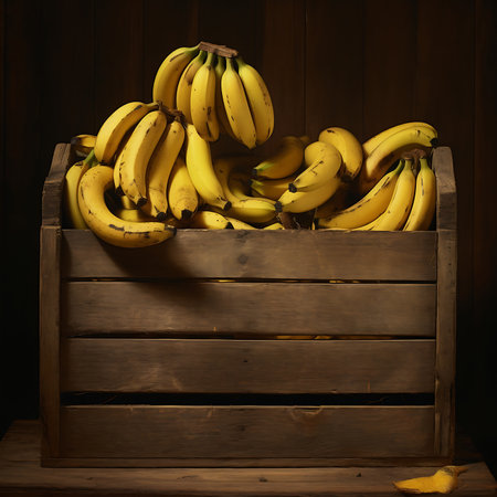 Fresh Bananas in wooden crateの素材