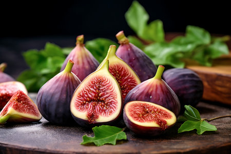 Fresh Fig fruits. Ripe Figs on wooden backgroundの素材