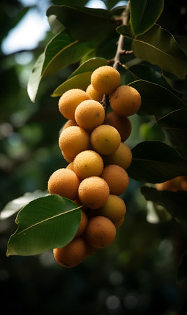 Longan hanging on a tree. Longan in the orchardの素材