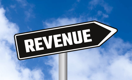 Revenue road sign on blue sky backgroundの写真素材