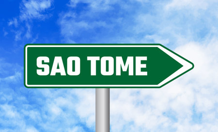 Sao tome road sign on sky backgroundの写真素材