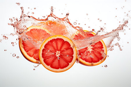 Blood Orange with water splashing on white backgroundの素材