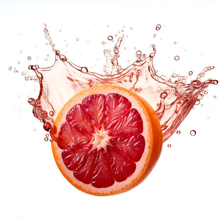 Blood Orange with water splashing on white backgroundの素材