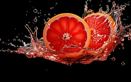 Water splashing on Blood Orange. Fresh Blood Orangeの素材