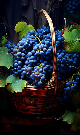 Basket of Blue grapess. Fresh Blue grapesの素材