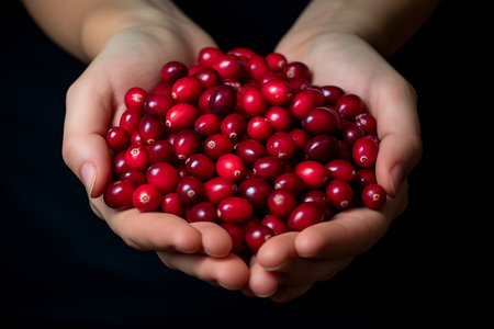 Cranberry on hand. Fresh Cranberry fruitsの素材