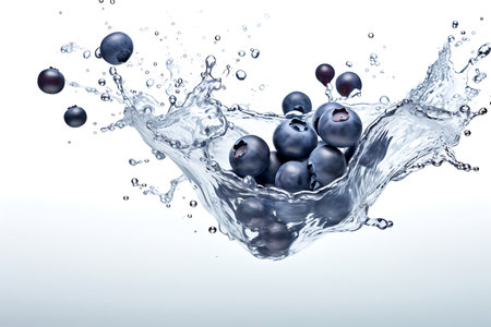 Blueberry with water splashing isolated on white backgroundの素材
