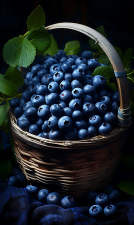 Fresh Blueberrys in a basket. Ripe Blueberry fruitの素材