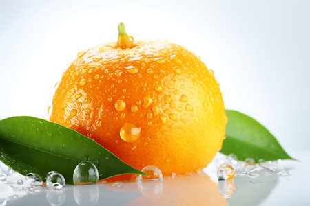 Clementine with water drops isolated on white backgroundの素材
