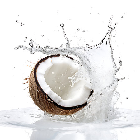 Coconut and splash of water on white backgroundの素材