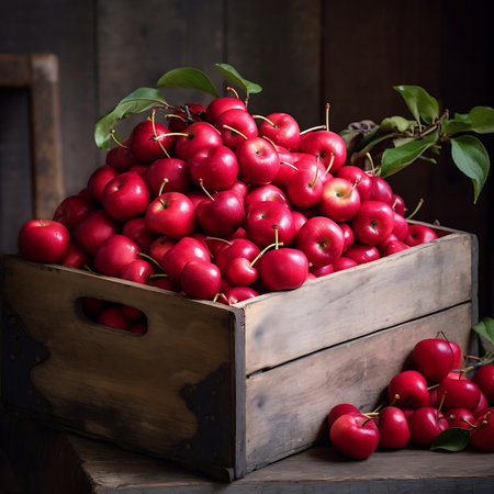 Fresh Crabapples in wooden crateの素材