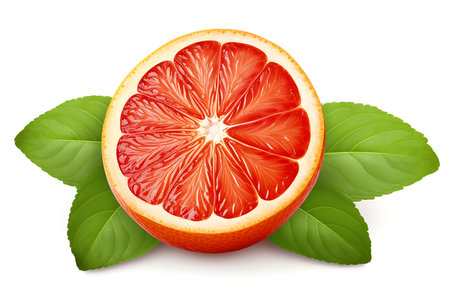 Blood Orange with leaf on white background, Fresh Blood Orangeの素材