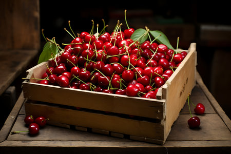 Fresh Cherrys in wooden crateの素材