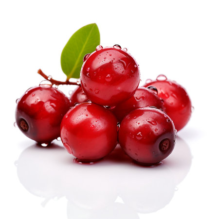 Cranberry with water drops on white backgroundの素材