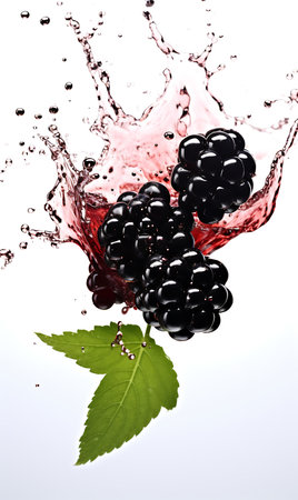 Elderberry with water splashing on white backgroundの素材