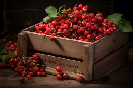 Hawthorn Berrys in wooden crate. Fresh Hawthorn Berrysの素材