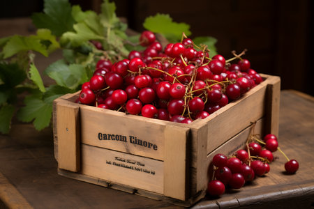 Fresh ripe Hawthorn Berrys in wooden crateの素材