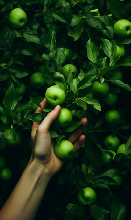 Hand picking Green apple from Green apple orchardの素材