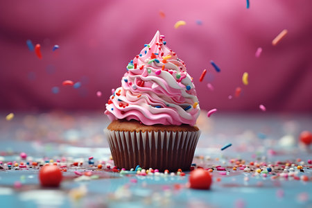 Colorful cupcake with cream and chocolateの素材