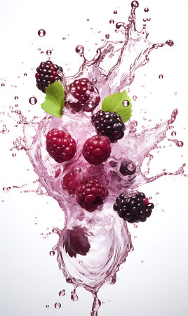 Mulberry with water splashing isolated on white backgroundの素材
