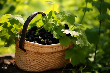 Fresh Mulberry fruit in a basketの素材