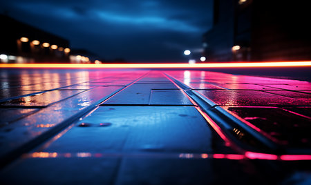 Pavement in the center of the city at night. Selective focusの素材