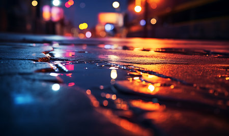 Blurred background wet asphalt Neon reflectionsの素材
