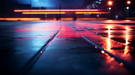 Blurred background wet asphalt Neon reflectionsの素材