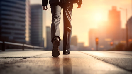 Businessman walking on the road at sunset.の素材