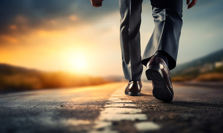 Businessman standing on the road in the sunset, Business concept.の素材