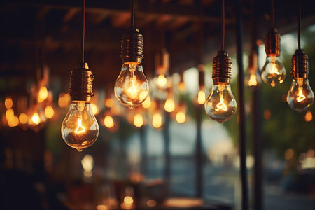 Decorative antique edison light bulbs decorate the room.の素材
