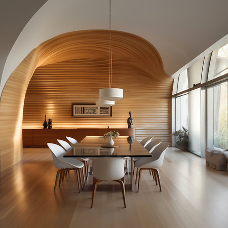 Interior of modern kitchen with wooden tableの素材