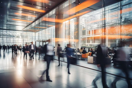 business people walking in the lobby of a modern officeの素材