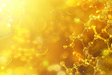 Abstract yellow molecule structure background for science and medical researchの素材