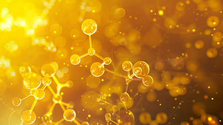Abstract yellow molecule structure backgroundの素材