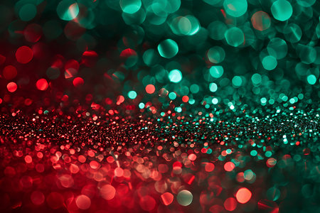 Abstract red and green glitter sparkle background with bokeh lightsの素材