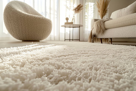 Fluffy carpet and stylish furniture on floor, Interior designの素材