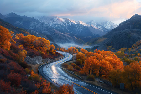 Highway roads in the mountains in the autumnの素材