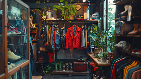 Interior of modern dressing room with clothes on hangersの素材