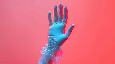 Hand with medical glove on color backgroundの素材