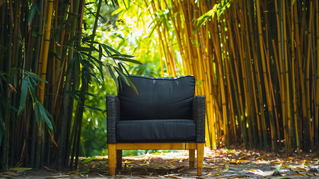 Empty black chair on bamboo forestの素材
