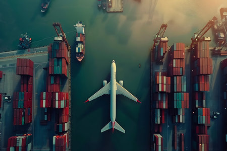 Aerial view of global logistics network distributionの素材