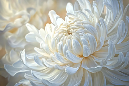 A detailed, close-up image of a blooming white chrysanthemum, showcasing its layered petals. The flower's elegant structure and soft coloring add a touch of sophistication.の素材