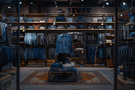 Clothing store interior with lots of clothsの素材