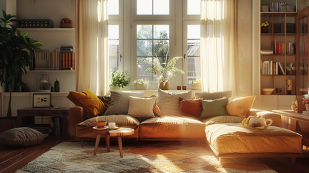 Luxury living room with rich sofa and tableの素材