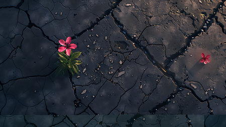 Flower grow on cracked street. cracked street.の素材