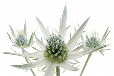 White Eryngium Isolated on White Background. Beautiful Eryngium Flowerの素材
